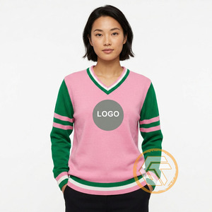 Alpha personnalisé |   Cardigan d'hiver décontracté pour femme Kapa Sorority, vêtement grec de haute qualité, respirant, en acrylique rose et vert - Product Image 4