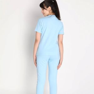Women's 2 Piece <b>Knitted</b> <b>Set</b> Light Blue Crew Neck Short Sleeve Solid Color Casual Seasons Regular Fit Breathable Cotton Pants - Product Image 2
