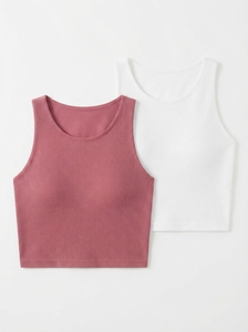 Débardeur de yoga sans couture pour femmes adultes, col rond, sans manches, couleur unie, respirant, vêtements de sport, coupe régulière, spandex, lyocell - Product Image 4