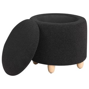 Pouf Rotondo Corvair con Contenitore, Rivestito in Finta Pelle di Pecora Nera - Product Image 4