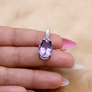 Pendentif en argent sterling 925 avec améthyste naturelle pour femme, taille ovale, pierre précieuse solitaire, bijoux fins, cadeau pour elle - Product Image 2