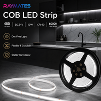 Bande lumineuse LED COB blanc froid 6000K 24V 480 LED/m Haute densité CRI 90 Bande lumineuse COB flexible 10W pour éclairage décoratif intérieur