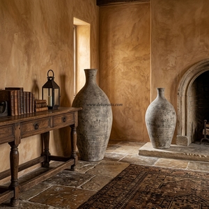 Tararear L Cream Grand vase de sol en terre cuite noire rustique, pot en terre cuite artisanal, récipient décoratif en grès, vente en gros - Product Image 4