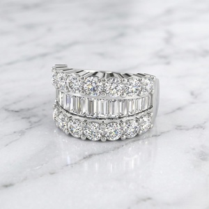 4.00CTW Baguette Round Mixed Set Triple Row <b>Statement</b> <b>Ring</b> - Product Image 2