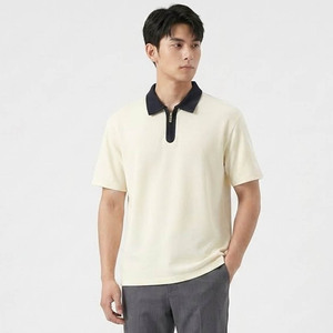 T-shirt en jersey de coton à manches courtes pour homme, avec fermeture éclair, couleur unie, design décontracté, coupe classique, tissu tricoté respirant - Product Image 3