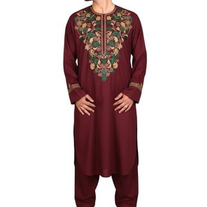Robe afghane pour homme en bleu indigo, à superpositions, légère, respirante, en mélange de coton, tenue traditionnelle afghane pour homme - Product Image 4