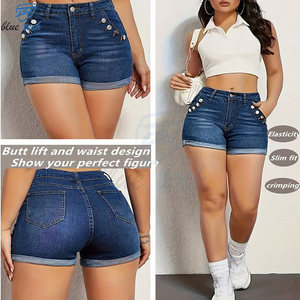 Shorts de Mezclilla para Mujer con Logotipo Personalizado, Cintura Alta, Lavado Claro, Bajo Deshilachado, Estilo Casual Urbano - Product Image 3