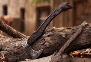 Handmade <b>Axe</b> Damascus Steel Blade Wood <b>Handle</b> With Leather Sheath Outdoor Knife - Product Image 4