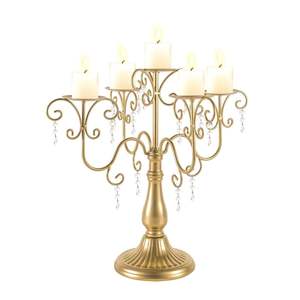 Candélabre en métal doré moderne avec bol en cristal, centre de table romantique pour mariage, support de bougies à 3 bras pour événements - Product Image 6