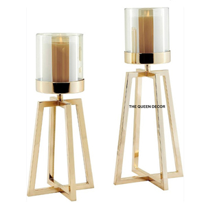 Set Of 2 Greatest Quality Aluminum Metal <b>Leaf</b> Designing Gold Plated and Clear Glass T <b>Light</b> Candle Holder Stylish Decorative - Product Image 3