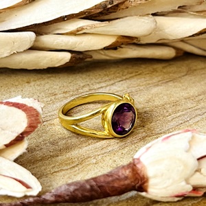 Unique Design Dainty <b>Amethyst</b> <b>Ring</b> Minimalist Brass Band Women 18k <b>Gold</b> Plated Fashion Jewelry Trendy Accessories [Wholesale/OEM - Product Image 6