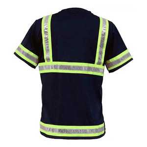 Camisa de Trabajo Reflectante de Alta Visibilidad para Hombre, Estilo Chaleco de Poliéster, Negra con Rayas Verdes - Product Image 6