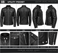 Veste de moto en cuir de vache noir respirant pour homme, coupe ajustée, col montant, fermeture éclair, style motard, vêtement d'hiver