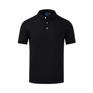 Polo en piqué de coton noir à manches courtes pour homme, coupe classique, couleur unie, respirant, design tricoté - Product Image 6