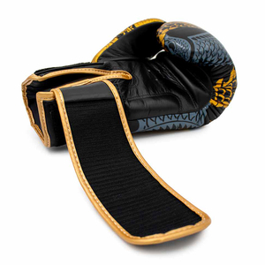Professional Gold Gery Twins Boxing Gloves Original Black Cowhide Leather Hook Loop Adjustable Wrist <b>Strap</b> Twins Fighting Gloves - Product Image 2