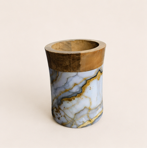 Vase à fleurs en bois artisanal, luxe contemporain, pierre naturelle, centre de table décoratif pour la décoration moderne de la maison - Product Image 5