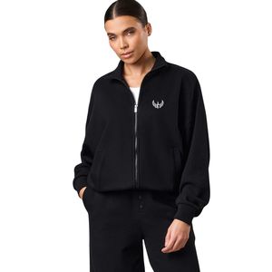 Chaqueta Negra Tipo Waffle con Cierre Completo, Cuello Alto, Manga Larga, Informal, para Gimnasio, Uso Diario, Cómoda - Product Image 1
