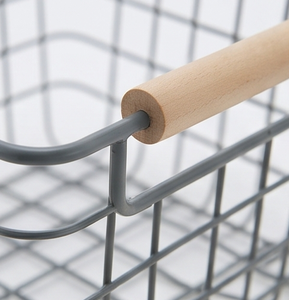 Premium <b>Rectangular</b> Metal Wire <b>Storage</b> <b>Basket</b> With Wooden Handles Minimalist Style Multi Purpose Organizing <b>Basket</b> - Product Image 2