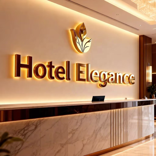 Hotel Sign Board LED Business 3D Wall Panel Electronic Signage Custom Channel Letter Outdoor Metal Signboard Logo Signvia