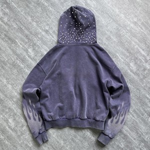 Sudadera con capucha de invierno de algodón 100% de alto gramaje, con cremallera, lavado ácido, estilo oversize, tejido frontal, color liso, servicio OEM - Product Image 2
