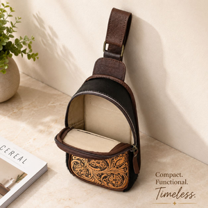 Hand Tooled Genuine Leather Women Sling Bag Hair On Cowhide Crossbody <b>Purse</b> Western Floral Handmade Vintage women Shoulder Bag - Product Image 4