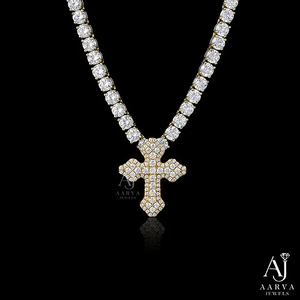 AARVA JEWELS Collar con Colgante de Cruz Cristiana Chapado en Oro, con Moissanita, de Aleación, Estilo Hip Hop, Joyería para Regalo Conmemorativo Unisex - Product Image 2