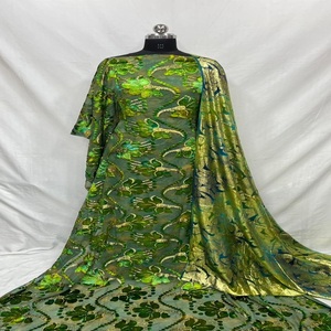 Ensemble Maqbal Dirac de luxe pour femmes, or brillant, manches longues, broderie, mélange de spandex et de polyester, écologique, été, printemps - Product Image 1