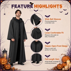 Disfraz de Armadura Completa de Manga Larga de Poliéster de Doble Cara con Capucha Negra, Unisex, para Halloween, Caballero Medieval - Product Image 5