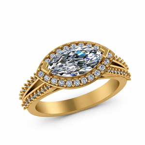 Anillo de Eternidad Vintage de Plata 925 Chapado en Oro con Moissanita de Corte Marquesa y Diamantes Engastados, Anillos Finos Unisex para Compromiso y Boda, Regalo - Product Image 1