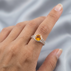 Bague fine ovale vintage en citrine, en acier inoxydable plaqué or, bijou unisexe, cadeau - Product Image 1