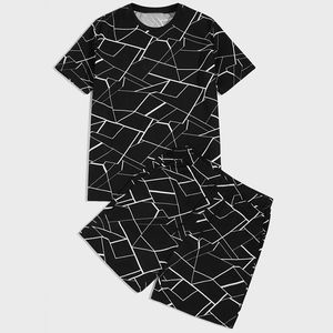 Conjuntos de Camisetas Casuales de Verano para Hombre con Estampado de Sublimación Personalizado, Patrón Geométrico, Conjuntos de 2 Piezas con Pantalones Cortos, Conjuntos Dobles de Tela de Rizo - Product Image 5