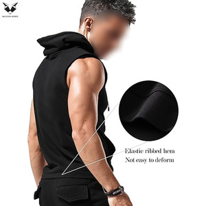 2026 <b>Men</b> Workout Hooded Tank Tops Sleeveless Gym Training Bodybuilding Muscle Cut Off Black Color Sleeveless Hoodies - Product Image 6