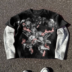 Venta al por mayor Heavyweight Terry 100% algodón Rhinestone manga larga hombres camiseta de gran tamaño DTG Serigrafía - Product Image 3