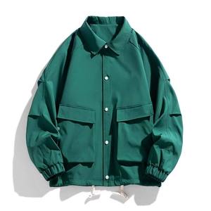 Men's Khaki Casual Shirt Jacket Turn-down Collar Regular Sleeve Polyester Windproof Autumn Wear Solid Color Pockets Loose Fit - Product Image 4
