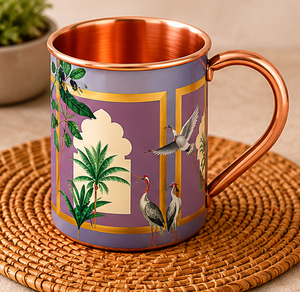 Mug en cuivre avec motif palmier, style bohème, double paroi, vaisselle artisanale pour la maison, mug en cuivre pur, rose corail premium - Product Image 5