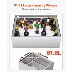 Carrello Refrigerante Commerciale in Acciaio Inox da 61,6 L con Coperchio Scorrevole, Contenitore per Ghiaccio e Bevande 24 X 19,1 X 36,8 - Product Image 2