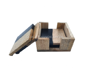 Juego de 4 piezas de la mejor calidad, posavasos creativos hechos a mano de madera de nogal con soporte, artesanías de calidad de India, alfombrillas y almohadillas - Product Image 5