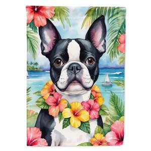 Boston Terrier Luau Jardin Drapeau Multicolore Décoratif Yard Drapeau Bannière pour Patio Illustration pour Lits De Fleurs et Boîte Aux Lettres Décor - Product Image 1