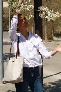 Minimalist Bohemian Cotton Tote Bag Leather <b>Straps</b> Embroidery Eco-Friendly Large Capacity <b>Shoulder</b> Casual Everyday Handbag Women - Product Image 5