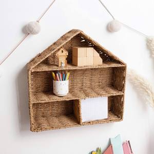 Étagère murale en jonc de mer durable pour chambre d'enfant, bibliothèque flottante, jolies formes de maison, organisateurs de rangement en osier tressé, décorations - Product Image 2