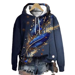 Luxe Floral Style Floral 3D Imprimé Plume À Capuche Surdimensionné Tricoté Sweat Pour Hommes Femmes Nouvel An Manteau Cadeau pour L'hiver - Product Image 1