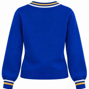 เสื้อสเวตเตอร์ไหมพรมคอวีสำหรับผู้หญิง ออกแบบลายตัวอักษรตามสั่ง แขนยาว ปักลาย หนา ผลิตจากโพลีเอสเตอร์/คอตตอน คอเสื้อและปลายแขนเสื้อตัดกัน - Product Image 2