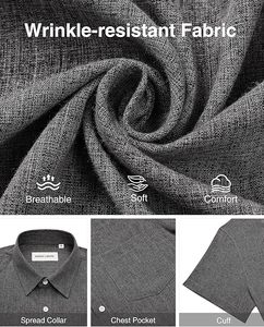 Camisas de Lino para Hombre Hydro Linen, Camisas de Manga Corta con Botones, Sin Arrugas, Casuales, para Vacaciones, Playa, Verano, Ligeras - Product Image 5
