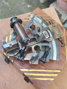 Vintage Brass Sextant <b>Compass</b> with Antique Imitation Soft Enamel Finish | Nautical <b>Navigation</b> Instrument for Collectors - Product Image 6