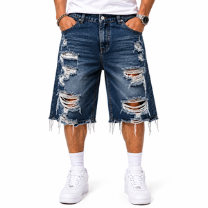 <b>Men</b> <b>Long</b> Ripped Denim <b>Shorts</b> Vintage Distressed Jeans <b>Shorts</b> Custom Wash Design Wholesale Apparel Supplier - Product Image 2
