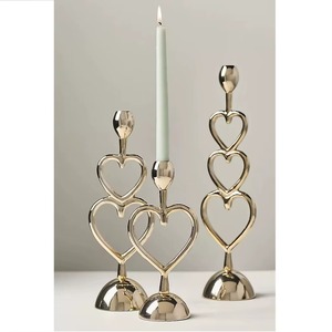 New Arrival Golden Brass Heart Shape Candlestick Holder Set for Valentine's Day Home Decoration - Product Image 1