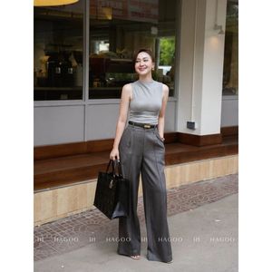 A8183 Blusa Formal de Cuello Alto sin Mangas para Mujer, 100% Algodón, Estilo Minimalista, Ajustada, Transpirable y Ecológica para Primavera/Verano - Product Image 5