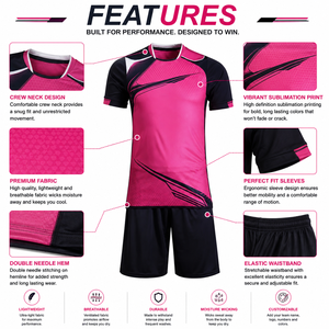 Ensemble d'uniformes de football unisexes personnalisés rose et noir, imprimés par sublimation, en polyester respirant, kit de football pour adultes, service OEM, sans couture - Product Image 6