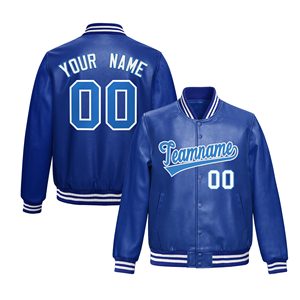 Veste universitaire unisexe en cuir PU et denim, personnalisable avec nom, numéro et logo d'équipe, imprimé sur le devant, col en V, coupe classique, hiver, décontractée, vintage - Product Image 2