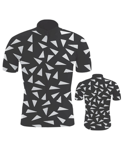 Maillot de cyclisme à manches courtes pour homme, noir et blanc, motif géométrique, sublimation personnalisée, respirant, séchage rapide, course sur route - Product Image 1